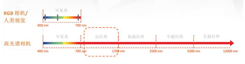 圖 1：NIR 高光譜成像可捕獲電磁波譜中 900 至 1700 nm 波長范圍內(nèi)的光譜信息